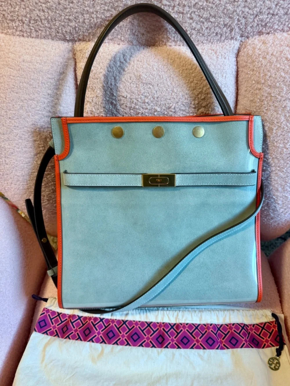 Tory Burch Lee Radziwill Satchel with Raincoat Bag Cover, Multi/Blue